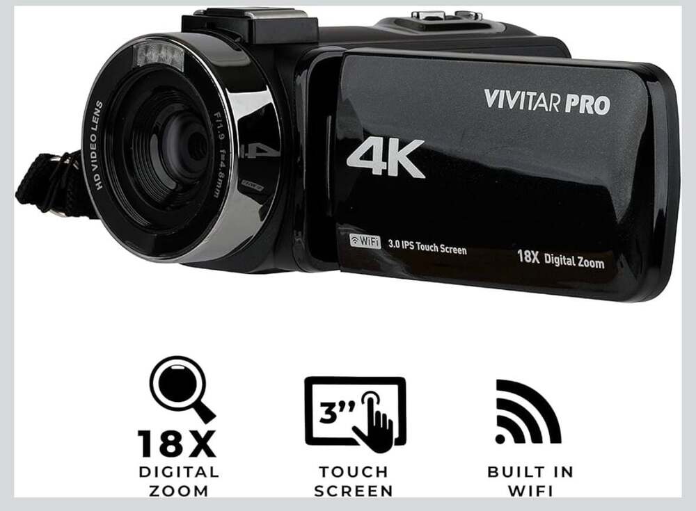 Vivitar Pro 4K Digital Camcorder with 3.0 Inch Touch Screen and 18X Digital Zoom